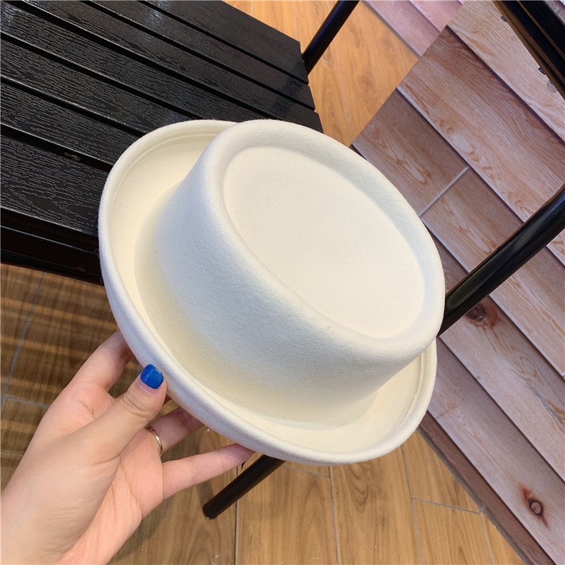 

01908-yuchun5170366 autumn winter small brim jazz cap wool fedoras cap men women leisure panama hat, White