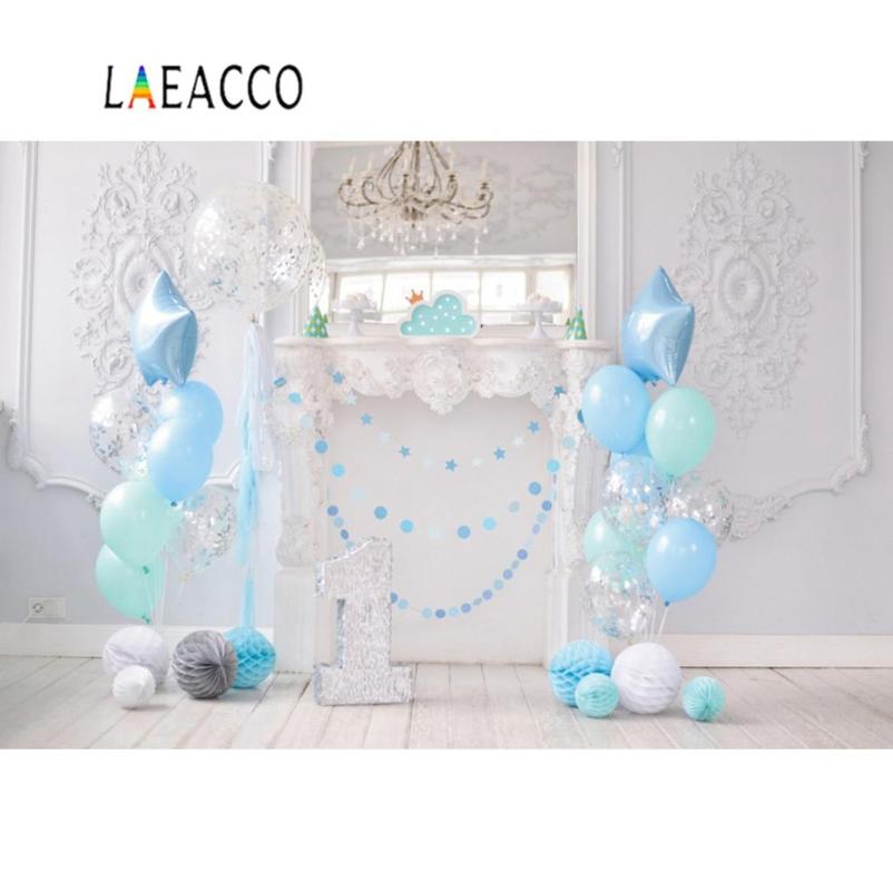 

Vinyl Backdrop For Photography Happy Baby 1st Birthday Party Gray Chic Wall Balloon Fireplace Kid Photo Background Photo Studio