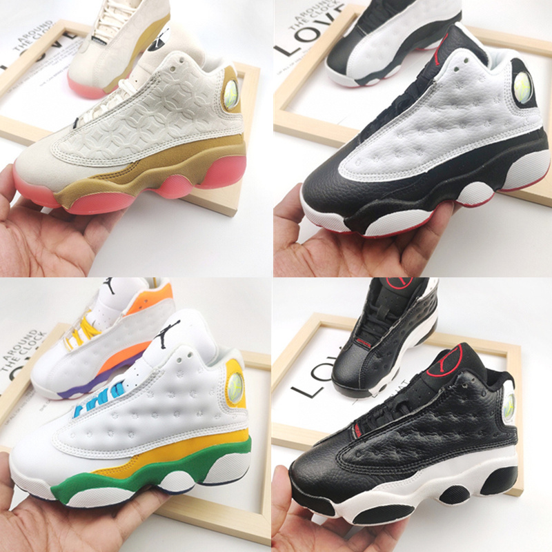 

2020 kids 13s OG Black Basketball Shoes For children Sports Training Sneakers High Quality Blackcat kids shoes 22-35