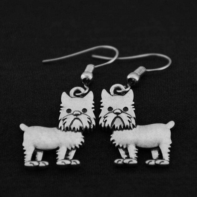 

3D Vintage Silver Color Brussels Griffon Dog Charm Drop Earrings Long Earrings For Women fashion Jewelry bijoux Pendientes Mujer