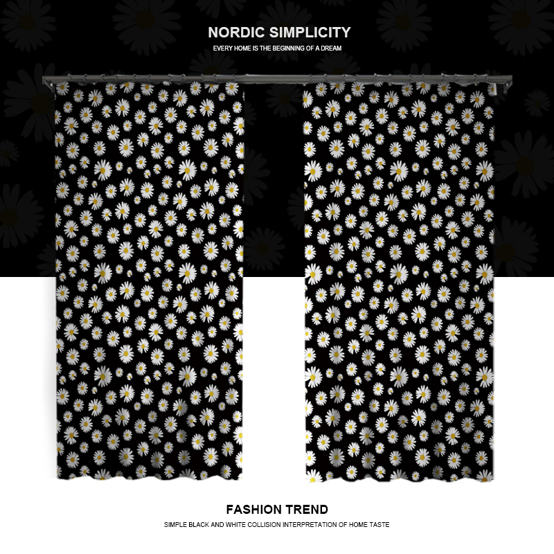 

Fashion INS Black Curtains for Bedroom Daisy Print Window Curtains Sunflower Curtain Blinds Drapes For Living Room Home Decor, As picture