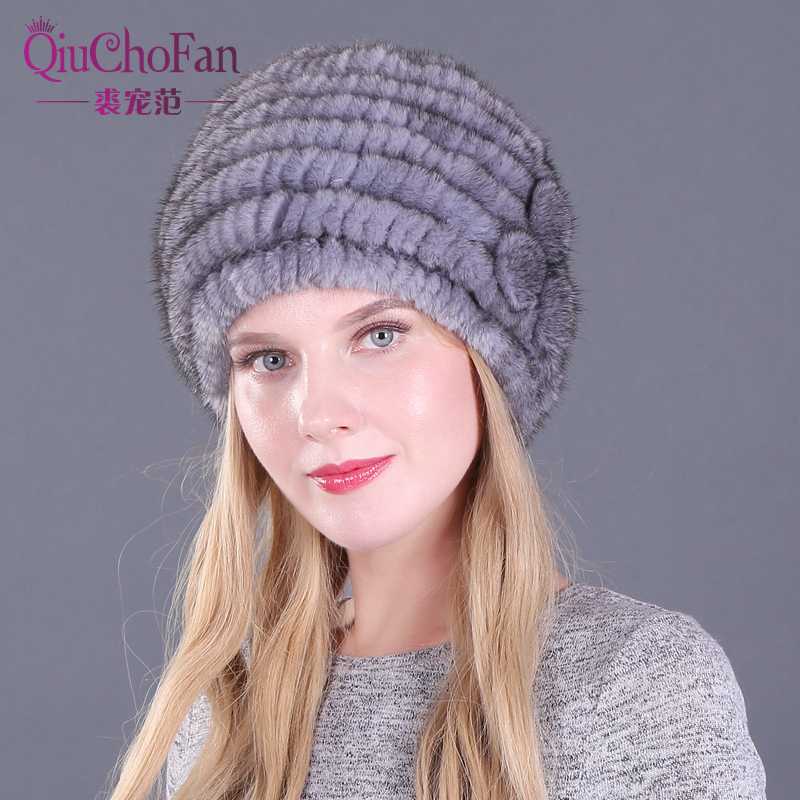 

Winter Hat Mink Women Knitted Warm Cap Floral Fashionable Fluffy Elegant Female Genuine Natural Fur Hats, Color6