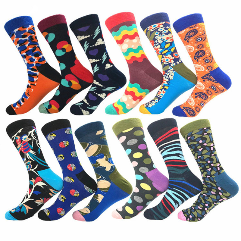 

Fashion Leopard Print Striped Polka Dot Jacquard Cotton Funny Sock Colorful Men Happy Harajuku Hip Hop Street Sock Autumn Winter