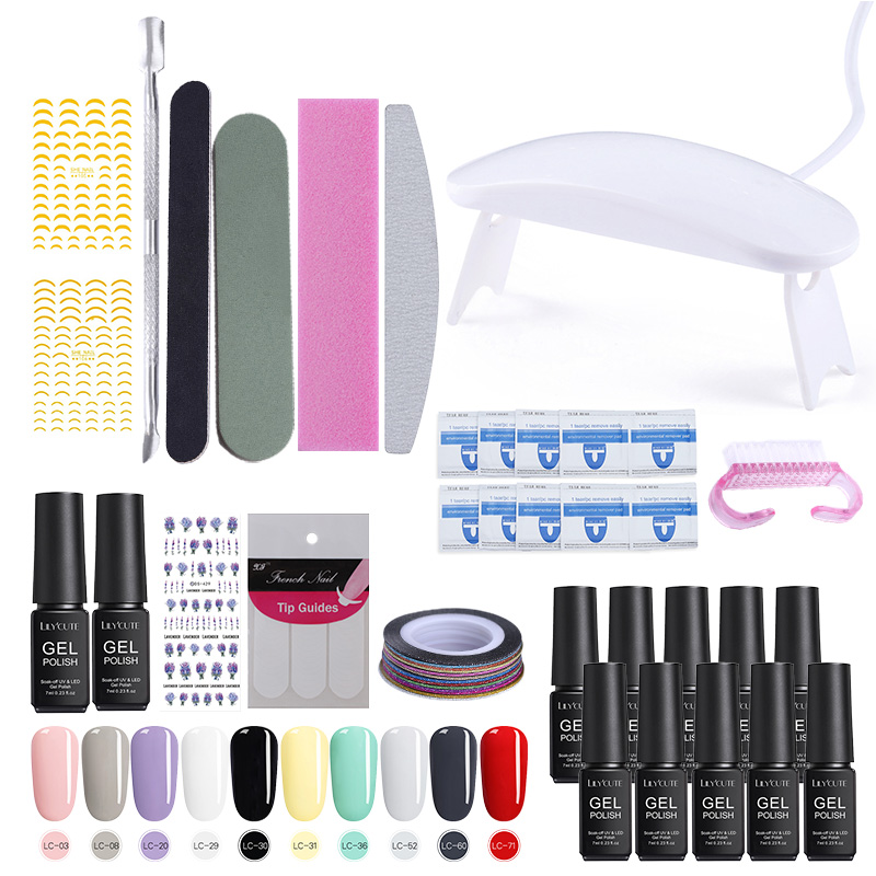 

LILYCUTE Nail Full Set UV LED Lamp Dryer With Nail Gel Polish Kit Soak Off UV Gel Polish Electric Drill for Art Tools, Set 1