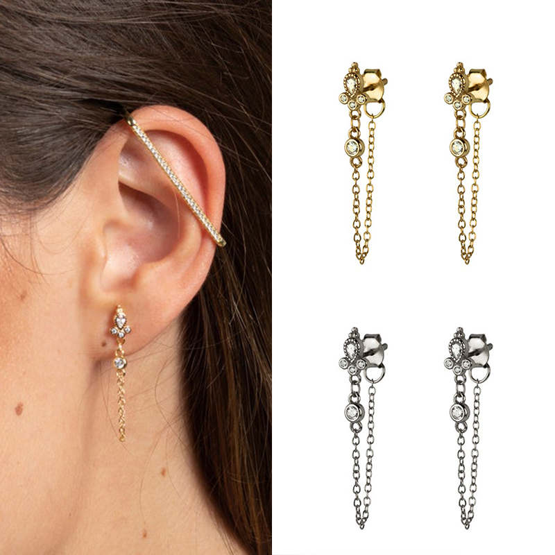 

CANNER Fine Jewelry 925 Sterling Silver Stud Earrings For Women Fashion Earring chain brincos oorbellen voor vrouwen Couple Gift