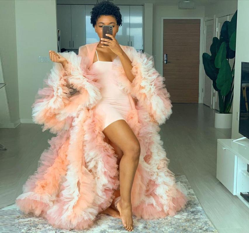 

Hot Sale Puffy Tulle Long Dress Robe Colorful Women Sexy Sheer Tulle Maternity Robes Plus Size Ruffled Party Dresses, Same as image