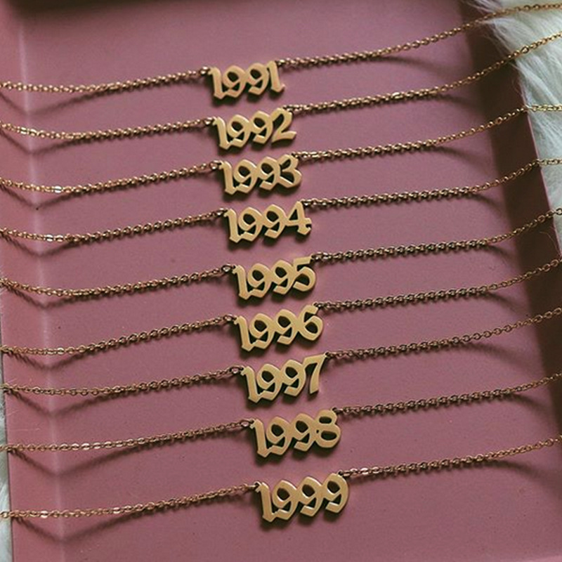 

Simple European Fashion Necklace Women Female Vintage Birthday Figure Number Pendant Golden Chain Necklaces Jewelry For Girls