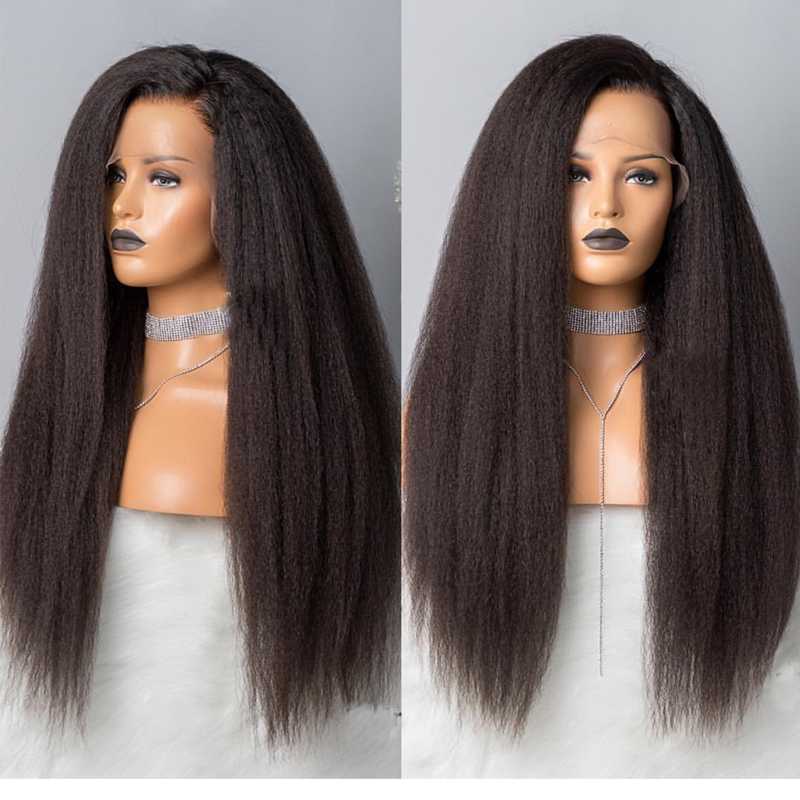 

Kinky Straight Lace Front Human Hair Wigs For Women Black Color Remy Brazilian Lace Wigs Plucked Full End LUFFYHAIR, Natural color