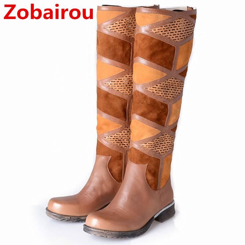 

Zobairou top quality Botas mujer overknee thigh high boots black brown leather cowboy boots sexy zipper rain shoes woman, Fur inside