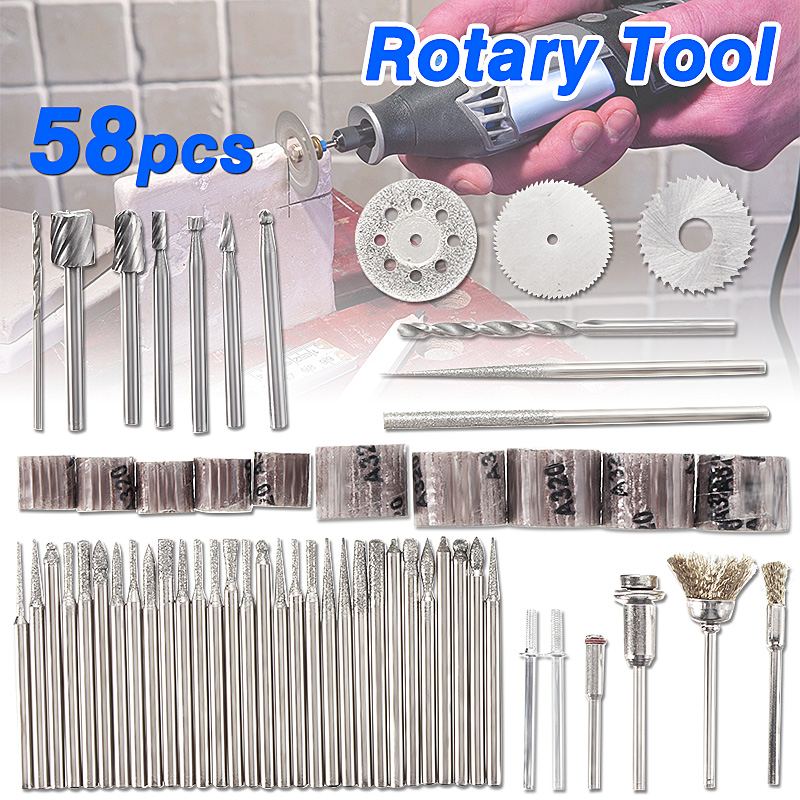 

58pcs Rotary Tool Accessories Set Mini Drill Bit Kit Grinding Sanding Polishing Cutting Universal Fitment with box
