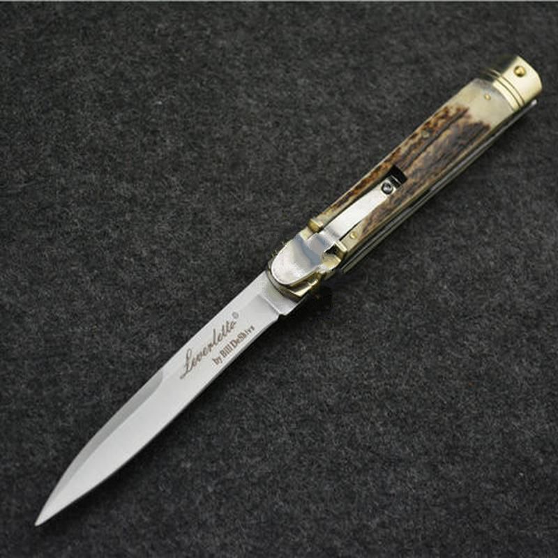 

9.65 inch Bill DeShivs leverletto classic brass + anlter handle artwork collection knife camping xmas gift knives for man