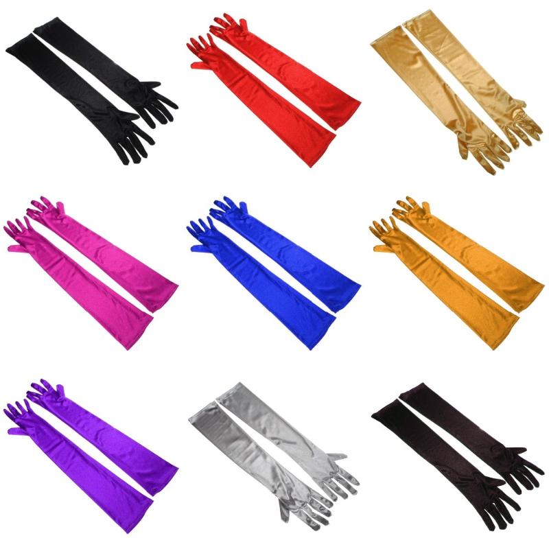

55cm Sexy Hand Long Sleeve Gloves Multicolor Satin Opera Evening Dress Show Party Long Finger Elbow Costume Fashion Gloves