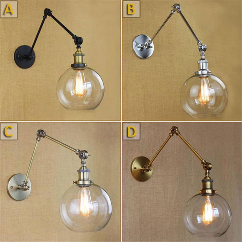 

Black Chrome Bronze Gold swing arm Wall lights Globe glass lampshade home lighting art decorative wall lamp sconce fixture deco
