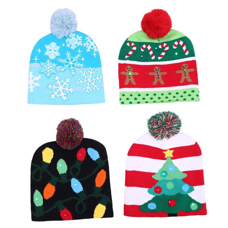 

LED Flashing Light Christmas Hat 2021 New Knitted Beanie Hat for Children Adult New Year Christmas Home Decoration 25*22cm