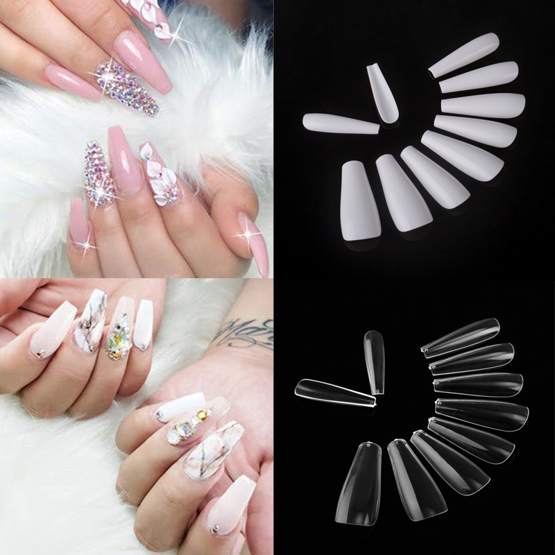 

100/500pcs Natural Ballerina Nails Fake Acrylic Full Cover Press On Manicure Fake Nails Art Tips False Nail DIY Salon Tools, Natural-100pcs