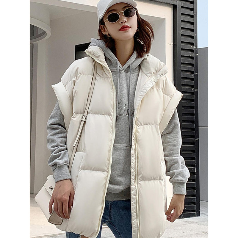 

Fashion Vest Woman Jacket Waistcoat Mujer Chaqueta Loose Warm Ladies Vest Thick Sleeveless Down Cotton Female Solid Q2904, Black vest coat