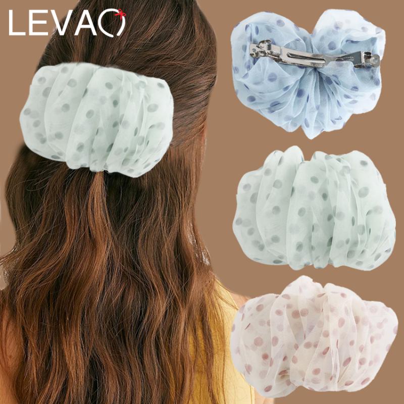 

Levao Lace Ruched Hairpin Cute Dot Printed Hair Clip Organza Ponytail Hairclips Hairgrip for Women Elegant Hair Accessories