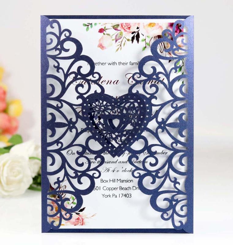 

Laser Cutting Love Heart Wedding Invitation Card Hollow Flower Invitation Cards