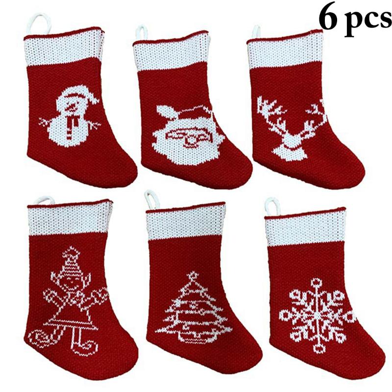 

6pcs Christmas Gift Socks Christmas Stocking With Hanging Rope For Xmas Tree Ornament Decorations 2021 New Year