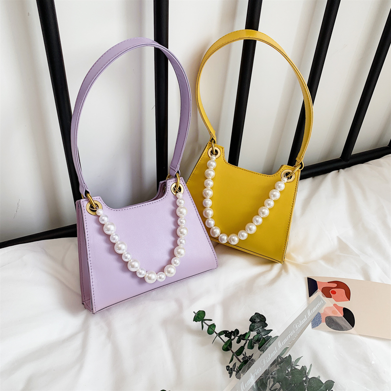 

Pearl Designer Crossbody Bags For Women 2020 Summer White PU Leather Ladies Armpit Bag Girls Fashion Shoulder Bag Handbags, Black