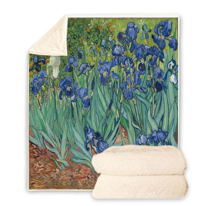 

Gogh Oil Painting 3D Printed Sherpa Blanket Couch Quilt Cover Travel Bedding Velvet Plush Throw Fleece Blanket Bedspread V13