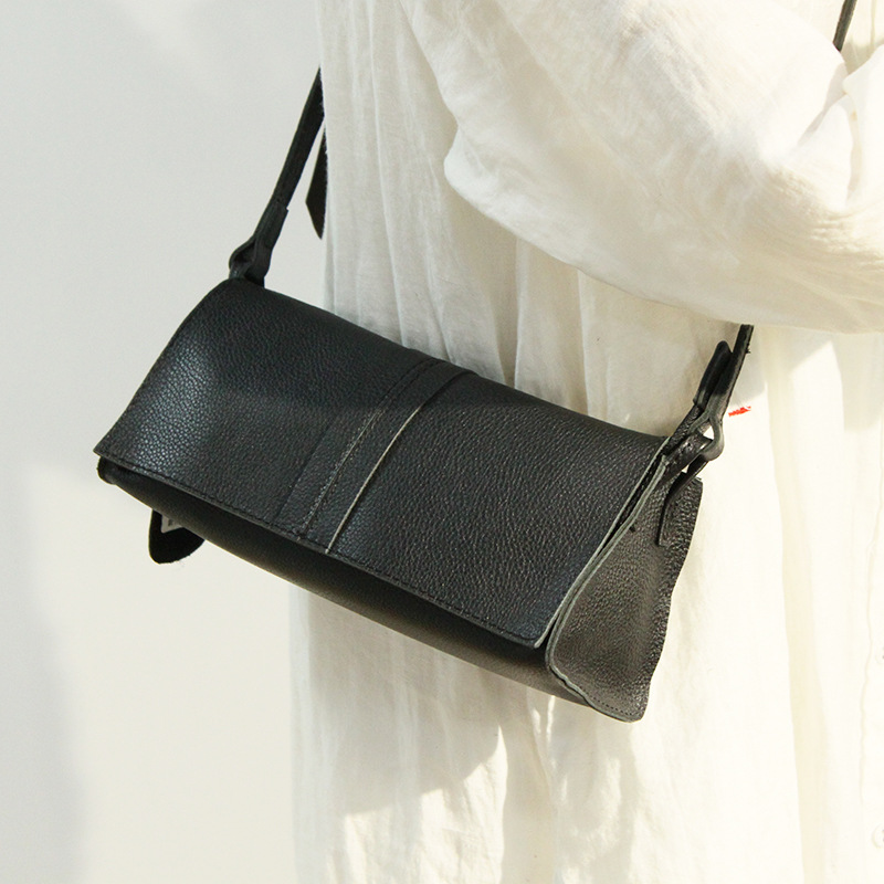 

100% Soft Genuine Leather Women Crossbody Bags Vintage Hand Bag High Quality Designer Small Solid Shoulder Messenger Purse Totes, Black