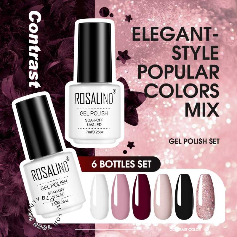 

ROSALIND Gel Nail Polish 6PCS Set Hybrid Varnish All Gel Lacquer UV LED Lamp 7ml Nail Set & Kit Base Top For Nail Art Design