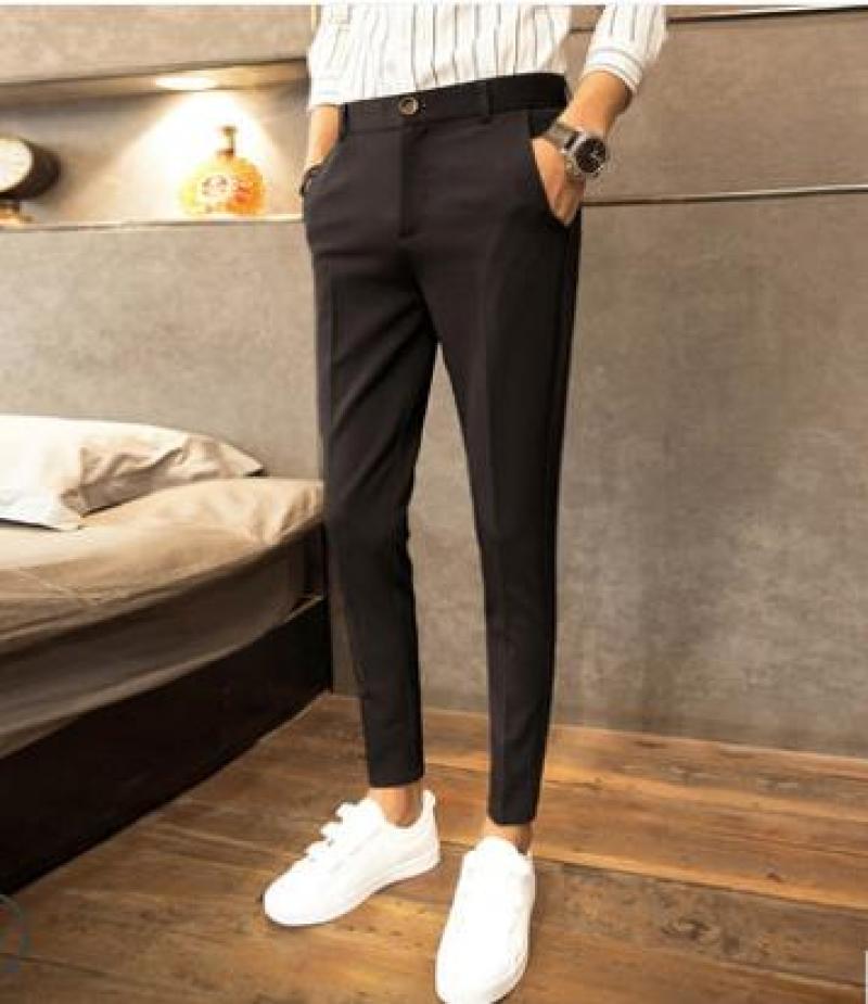 

Elastic male feet tide suit pants pants of nine points height is optional, Black