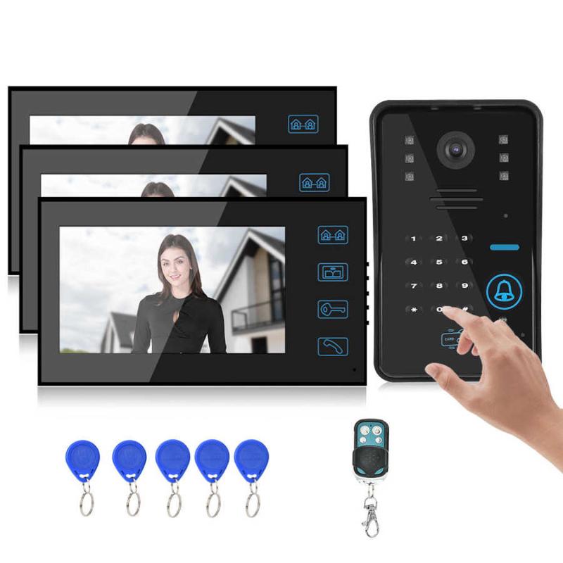 

Video intercom 7-inch video intercom 3 monitors password card night access system for apartment in the house