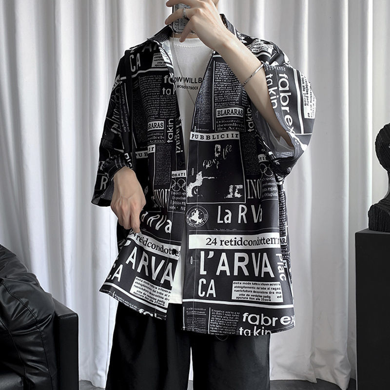 

2020 Fashion Summer Shirt Men Loose Shirts Cool Homme Japanese Mens Checkered Shirts Short Sleeve Shirt Streetwear Men Blouse