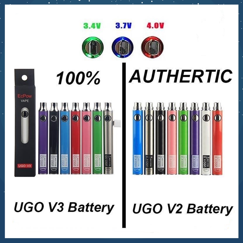 

Authentic UGO V III V3 650 900mAh EVOD Ego 510 Battery 8colors micro USB Charge Passthrough vape batteries vs Spinner 3s Battery