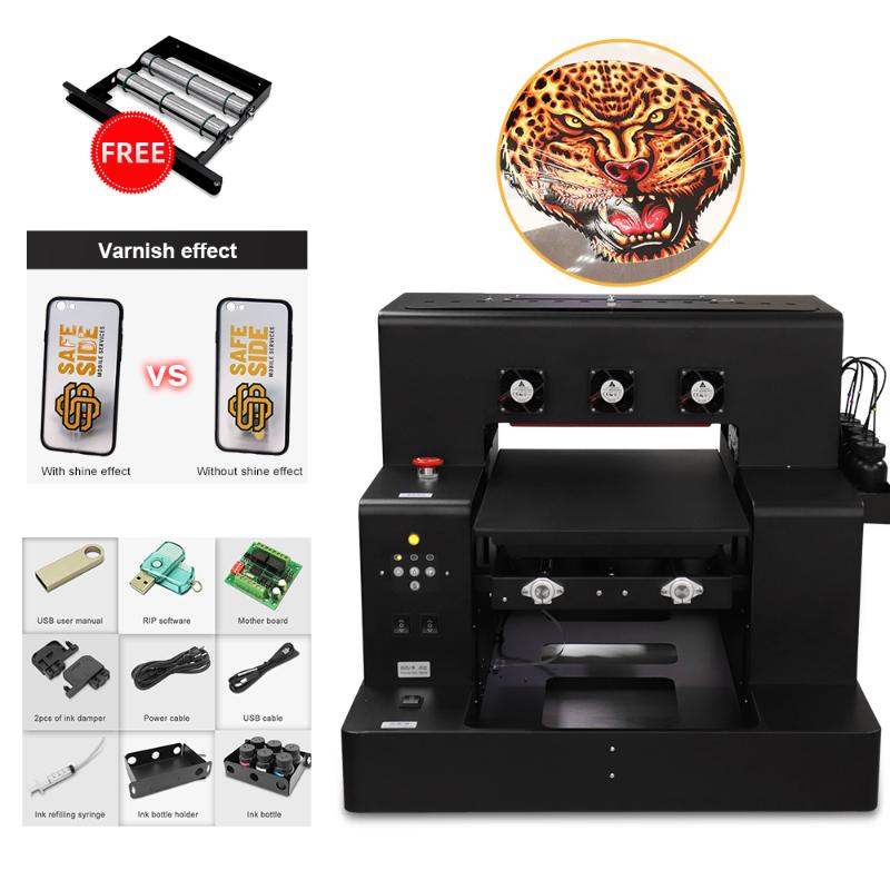 

Multifunct UV Printer Phone Case Printer A3 Flatbed Varnish Printing Machine For Cylinder Bottle Acrylic Color Automatic