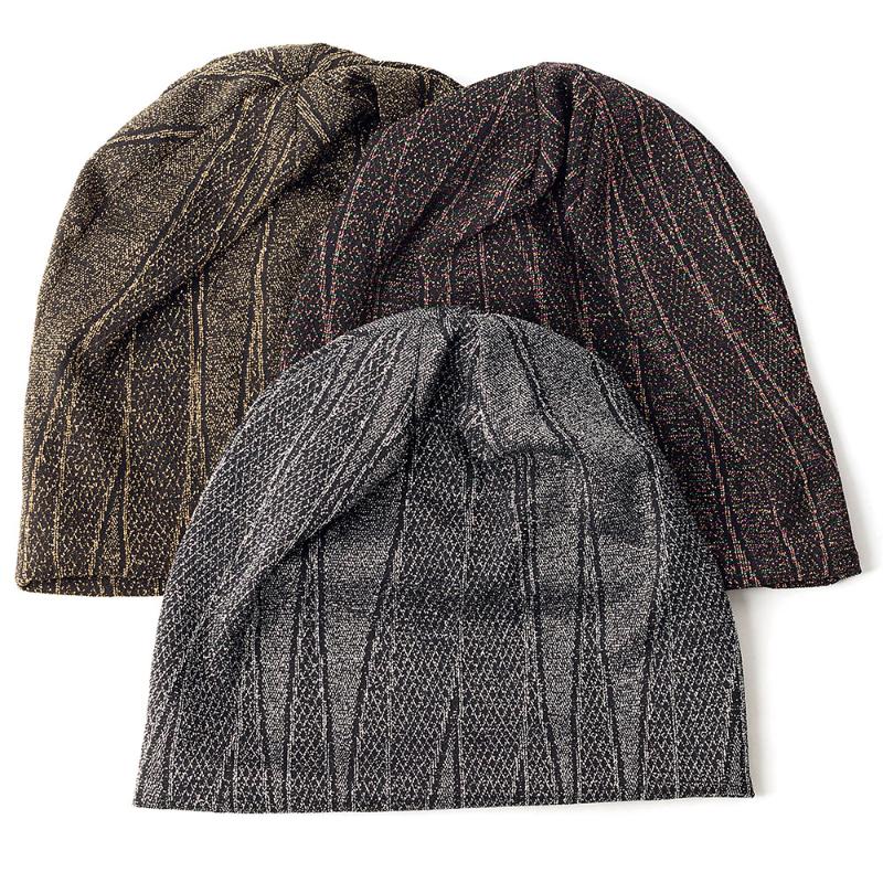 

New Fashion Women Men Hip Hop Hat Warm Winter Autumn Shiny Striped Beanie Caps Soft Unisex Warm Skull Cap for Girls Boys, Gold