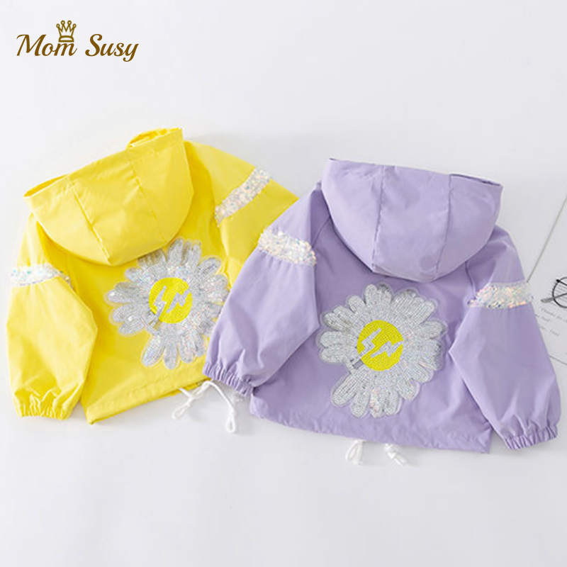 

Baby Girl Jacket Sequins Flower Infant Toddler Hooded Windbreaker Coat Autumn Spring Baby Outwear Thick Chaqueta Clothes 1-7Y