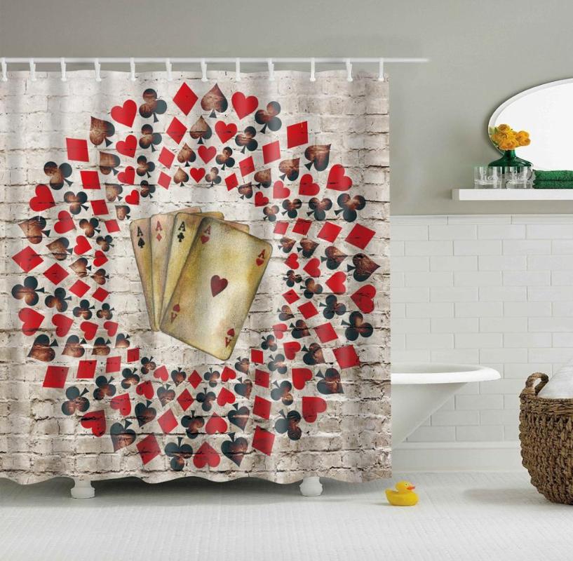 

Waterproof Thicken Polyester 3D Shower Curtain Poker on Brick Wall Mildew Proof Bath Tub Curtain with 12 pcs Hooks