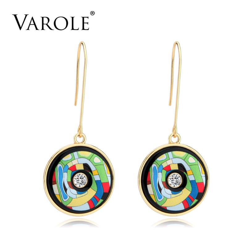 

VAROLE Bohemia Fashion Long Drop Earrings For Women Print Pattern Gold Earrings Women Dangle Earring Wholesale Brinco Feminino