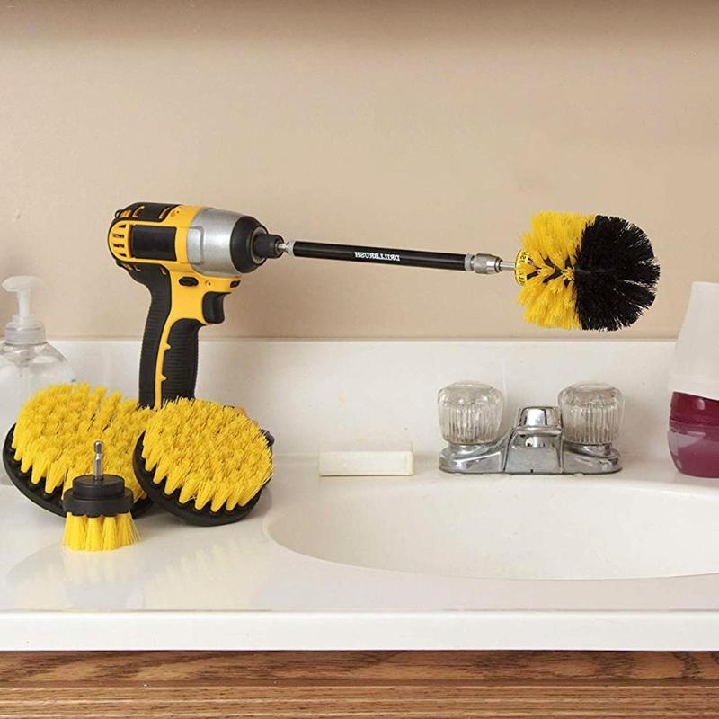 

5 PCS Drill Brush Scrub Kit Set Motorcycle Accessories with Extension Rod for Car Cleaning Deck Seats Boat Seat Carpet Fabric