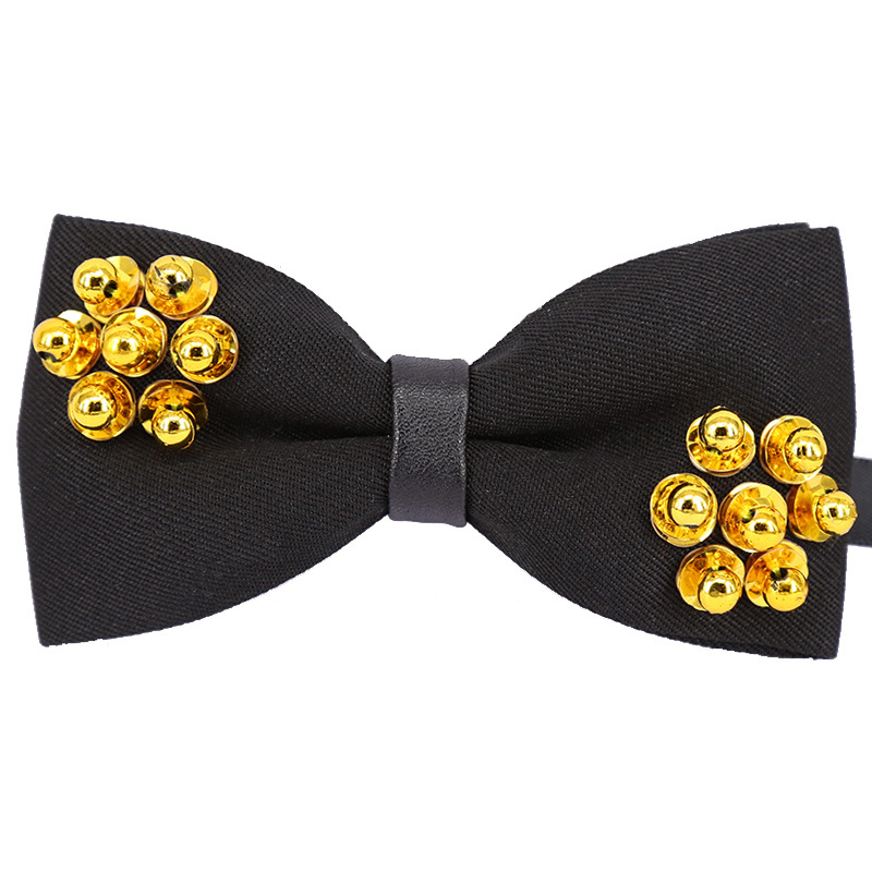 

Men Fashion Marriage Groom Gold Bead Necktie Bow Tie Black Funny Gold Metal Bead Bow Tie Bowtie With Gift Box Dropshipping