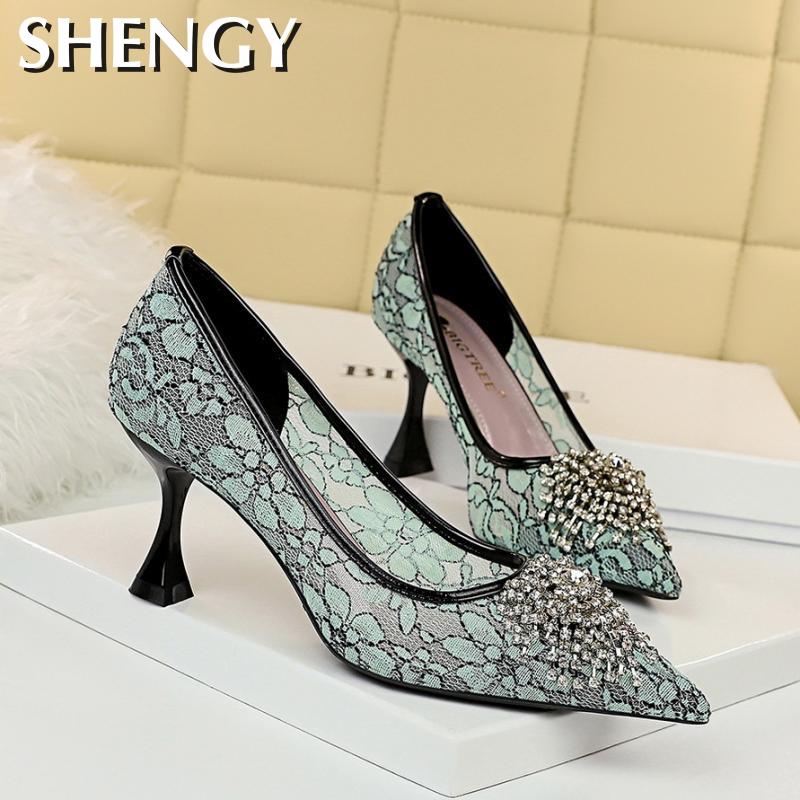 

Women High Heels Valentine Lace Mesh Pumps Lady Summer Women Basic Pump Hollow Embroider Silver Pumps Heels Luxury Prom Shoes, Apricot