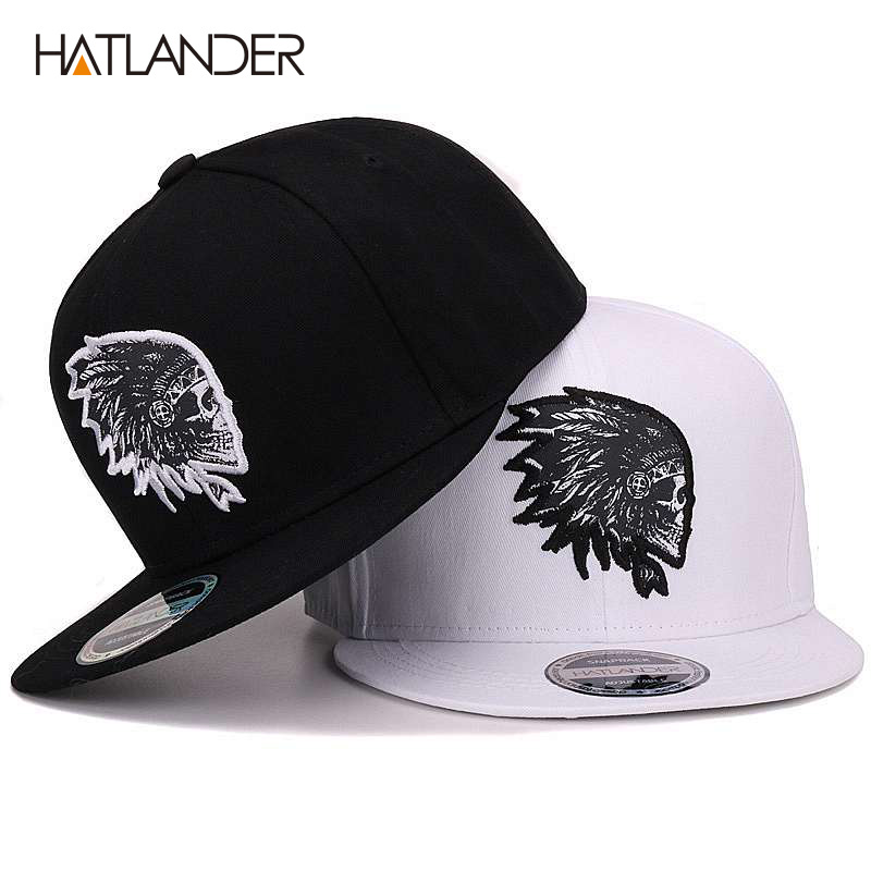 

HATLANDER]Embroidery Skull baseball caps hats hip hop snapbacks flat brim bones gorra sports snapback caps for men women unisex, Blue
