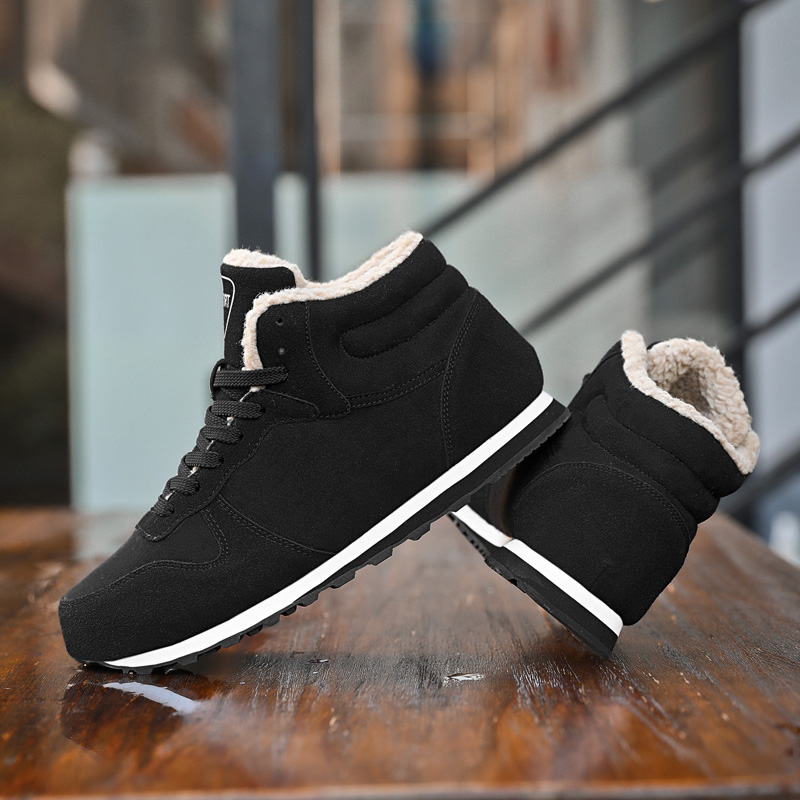 

Fashion Flock Leather Snow Boots Men 2020 Winter Warm Fur Ankle Casual Work Sefety Shoes Male Lace Up HX-132, Blue