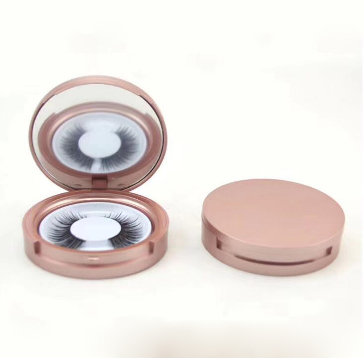 

Rose Gold Round Eyelash Packaging Box With Mirror False Eyelashes Packaging 3D Lashes Boxes Empty Eyelash Box J0805