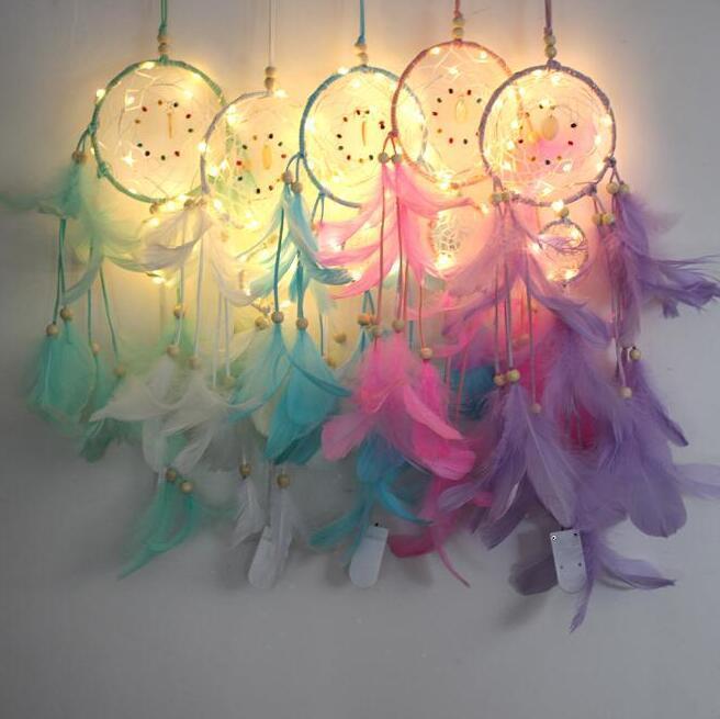 

Dream Catcher Feather Hand Made Dreamcatcher With String Light Home Bedside Wall Hanging Decoration Novelty Dreamcatcher Pendant Wholesale