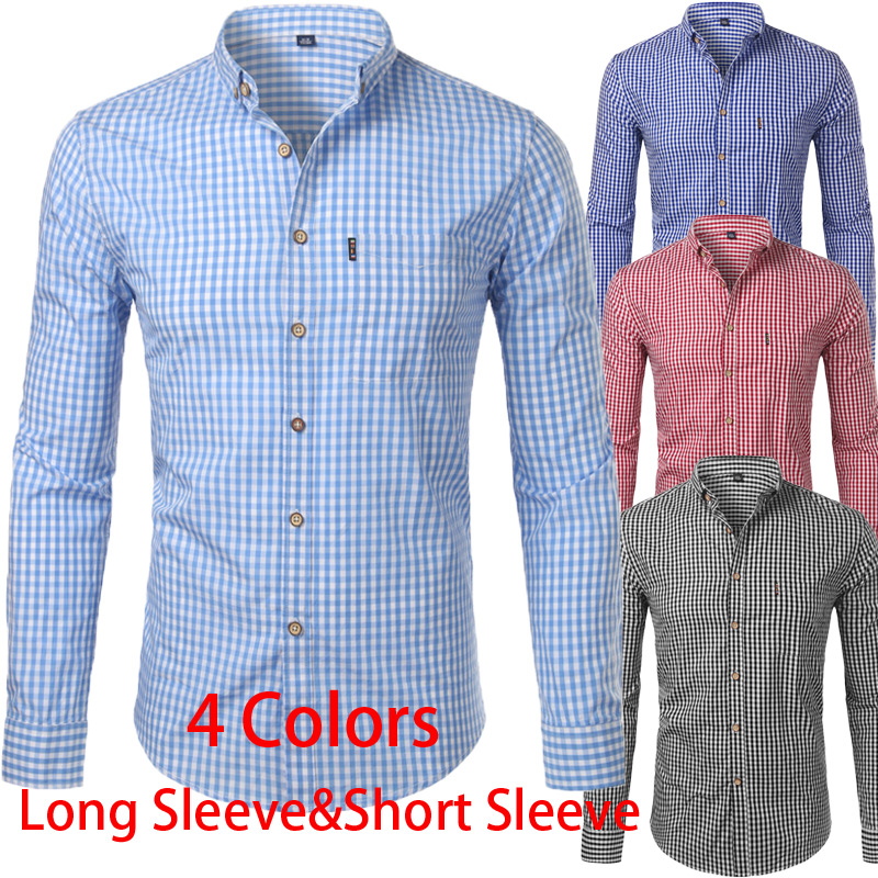 

Small Plaid Shirt Men Spring New long Sleeve 100% Cotton Mens Dress Shirts Casual Button Down Chemise Homme Camisa Masculina 4XL, Light blue