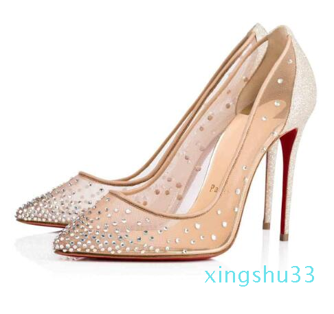 

Designer-Wedding Marry Dress Shoes Flat/ High Heels Red Bottom Pumps Follies Strass Degrastrass Imported mesh+rhinestone Party Evening Shoe