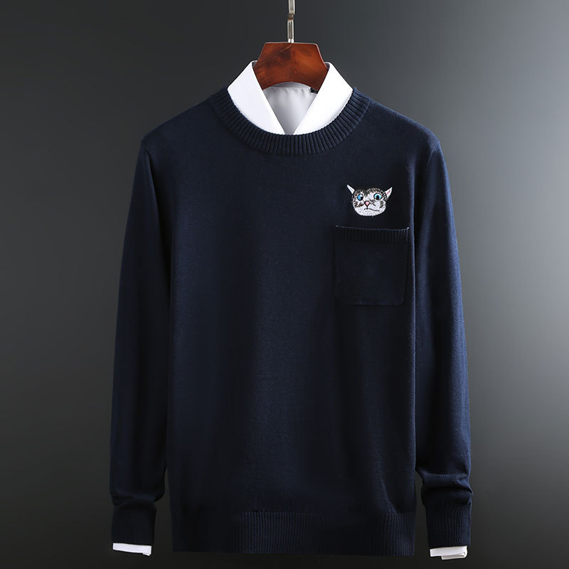 

Sweater Men 2020 Winter Round Neck Pullover Men'S Sweater Jacket Slim Cotton Mens Fashion Trend Solid Color Male, Black