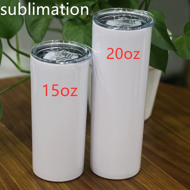 

sublimation 20oz skinny tumbler stainless steel slim tumbler heat transfer DIY blank straight tumbler double wall vacuum insulated bottle, White