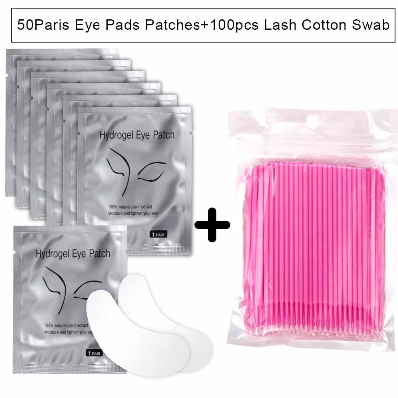 

50Pairs Eye Pads Lashes Patches Disposable Mixed Paper Pillow for Eyelashes Makeup And 100Pcs Eyelashes Extension Micro Brushes