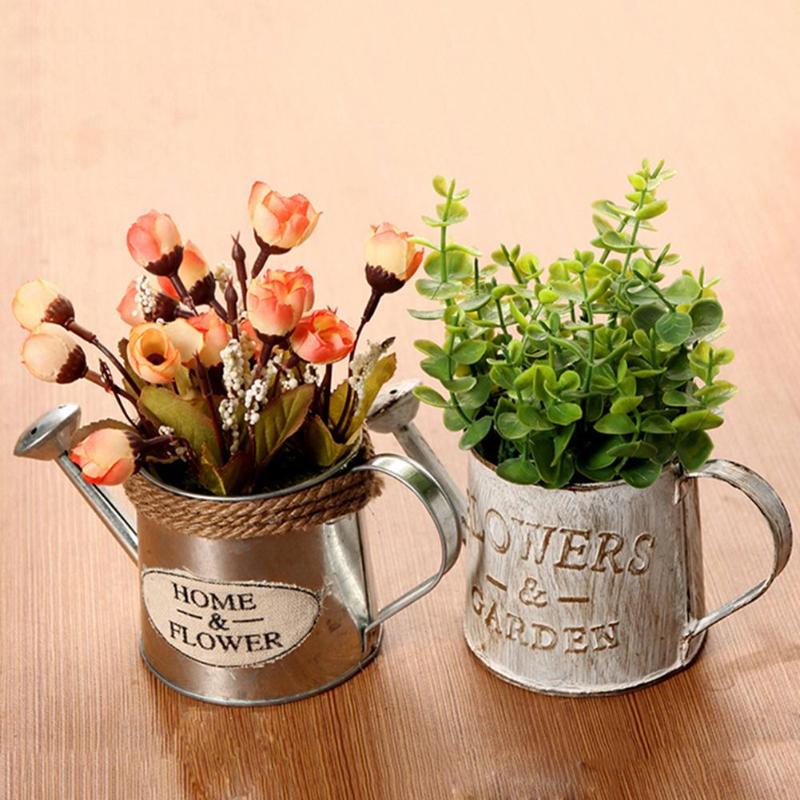 Vintage Letters Engraved Garden Bonsai Plant Flower Iron Watering Can Pot Kettle Plant Watering Tool Flower Pot Garden decor-image-588091107