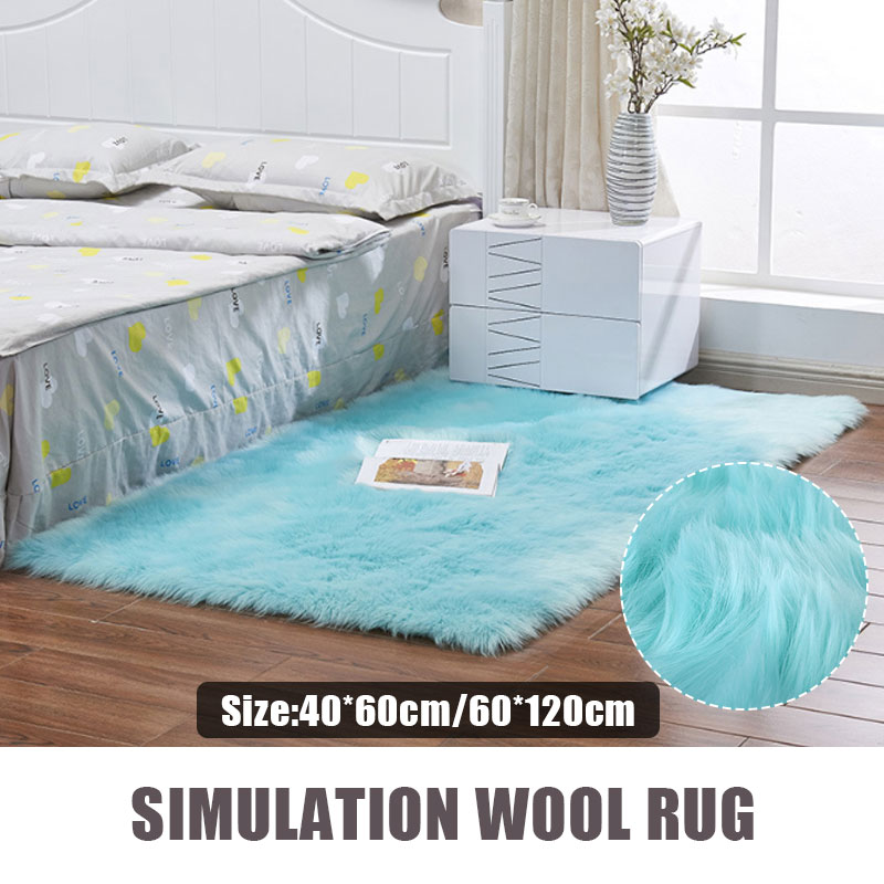 

Artificial Sheepskin Rug Rectangle Living Room Bed Arts Wool Carpet Soft Home Decoration Table Hairy Carpet Sofas Chairs, Blue